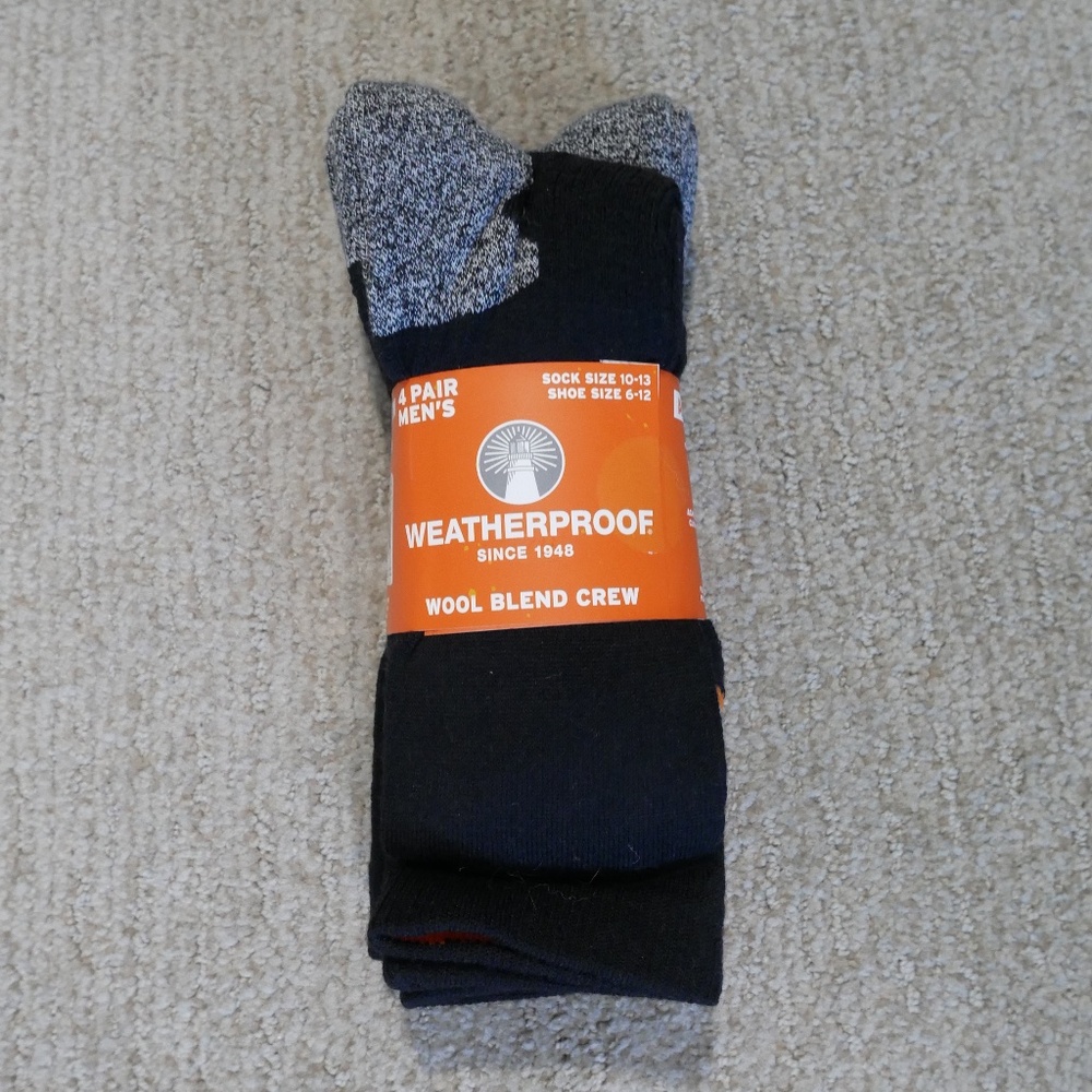 Weatherproof Mens Premium Wool Blend Crew 4-Pairs Socks NWT~